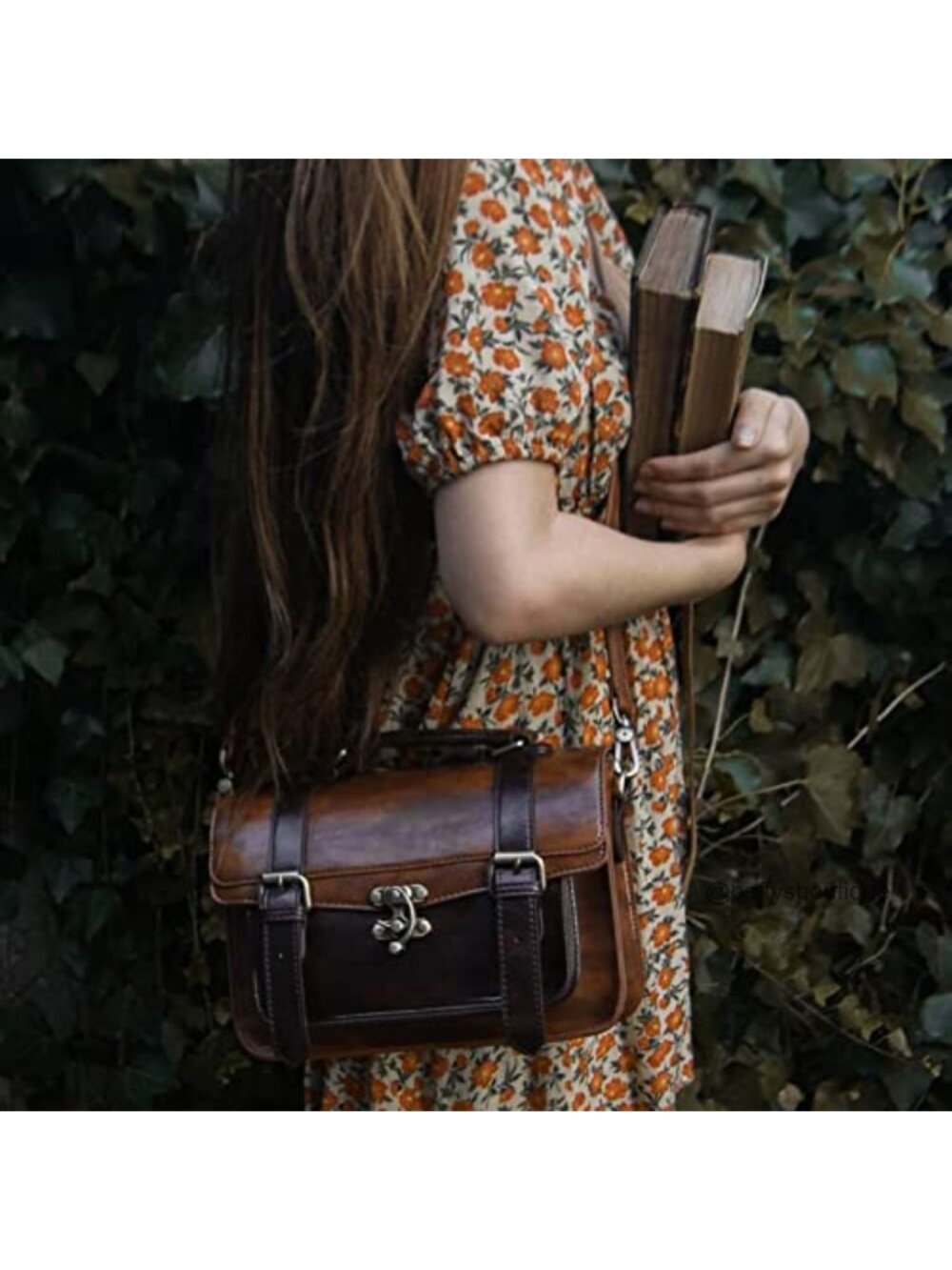PU Leather Satchel Crossbody Messenger Bag Small Vintage Work Purse - Picture 3 of 6